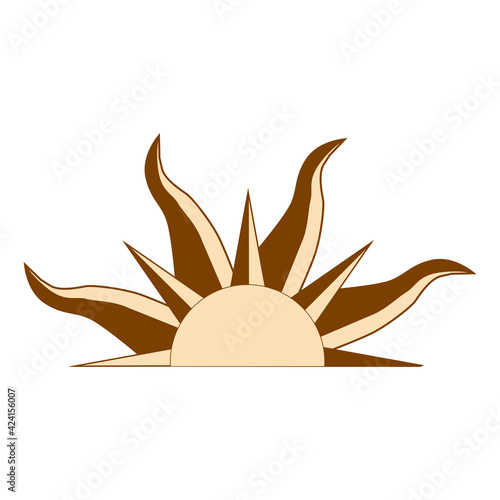 Magic concept, half vintage sun with cat's eye, trending beige. Figure astrology, Boho design, pagan symbols for divination