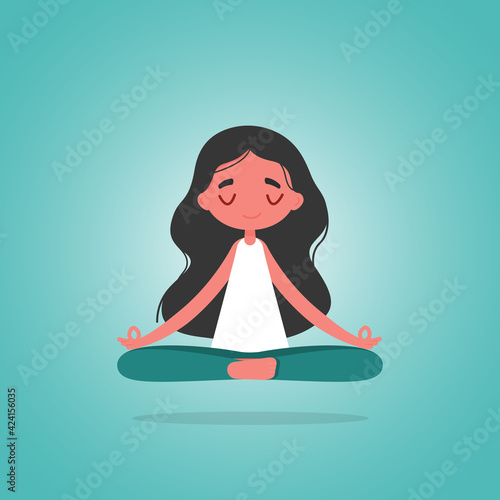 girl doing yoga, lotus position, illustration vector eps 10