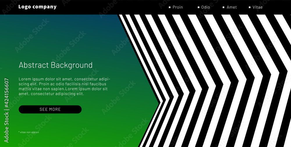 Web page template in black-green style with black-white striped lines. Eps10 vector.