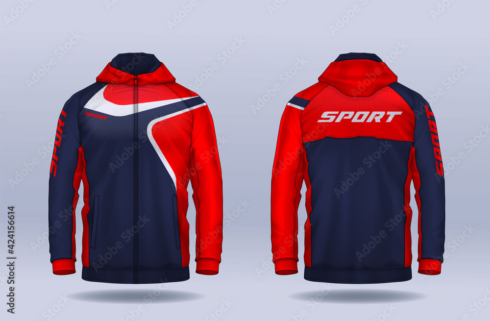 Hoodie shirts template. Jacket Design Track Sportswear front and back view. Stock Adobe Stock