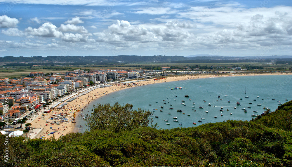 View over the village and bay of São Martinho do Porto in Portugal