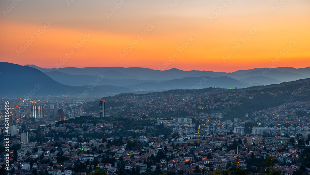 Fototapeta premium sunset over the city