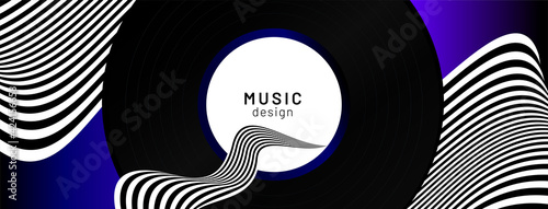 Foto Abstract music background with record and black-white striped lines
