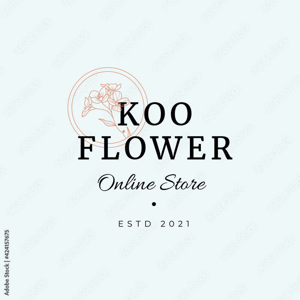 Abstract Flowers Vector Signs or Logo Templates. Retro Floral Illustration with Classy Typography. Feminine Logo. Modern Logo Template for florist, photographer, fashion blogger, design studio.