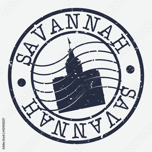 Savannah, GA, USAE Stamp Postal. Silhouette Seal. Passport Round Design. Vector Icon. Design Retro Travel. National Symbol.