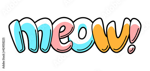Illustration of written kitty meow. Cartoon lettering.