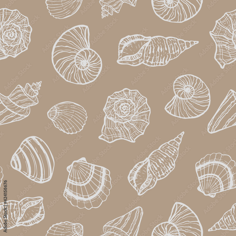 marine seamless pattern with seashell. summer time, sea, underwater, sea shells marine seamless pattern with seashell. summer time, sea, underwater, sea shells