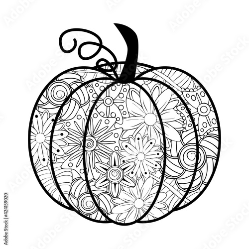 Doodle design of Halloween pumpkin for Halloween card invitations and adult coloring book pages