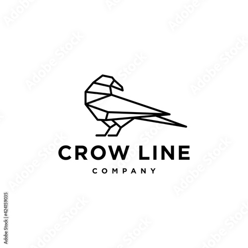 raven crow logo abstract geometric line vector design, minimal and simple outline icon.