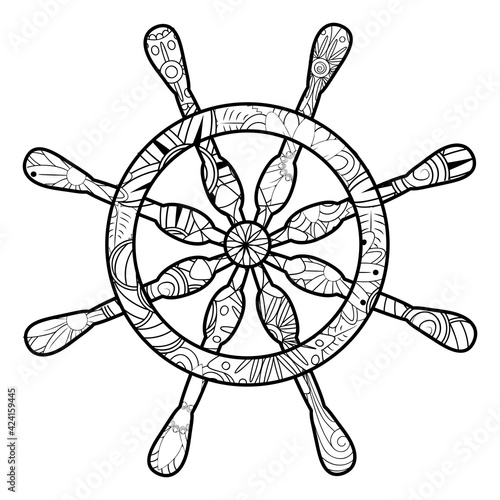 zentangle steering wheel with flower pattern, nautical theme, born to captain