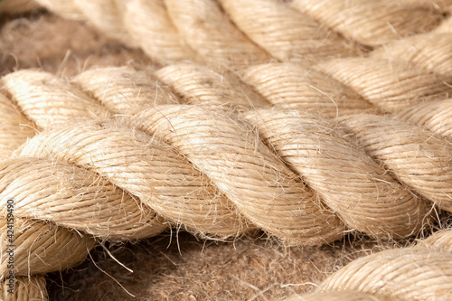 Close-up of a rope made of natural coarse sisal fiber