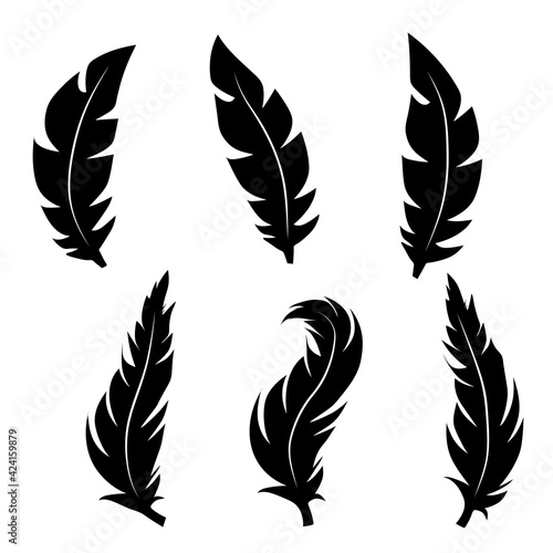 illustration of an old feather. Feather feather silhouette. Retro image of letter with feather icon.