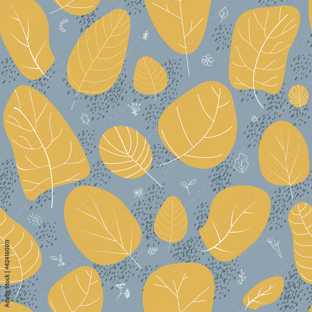 Seamless pattern flat yellow leavs grey background Seamless pattern flat yellow leavs grey background