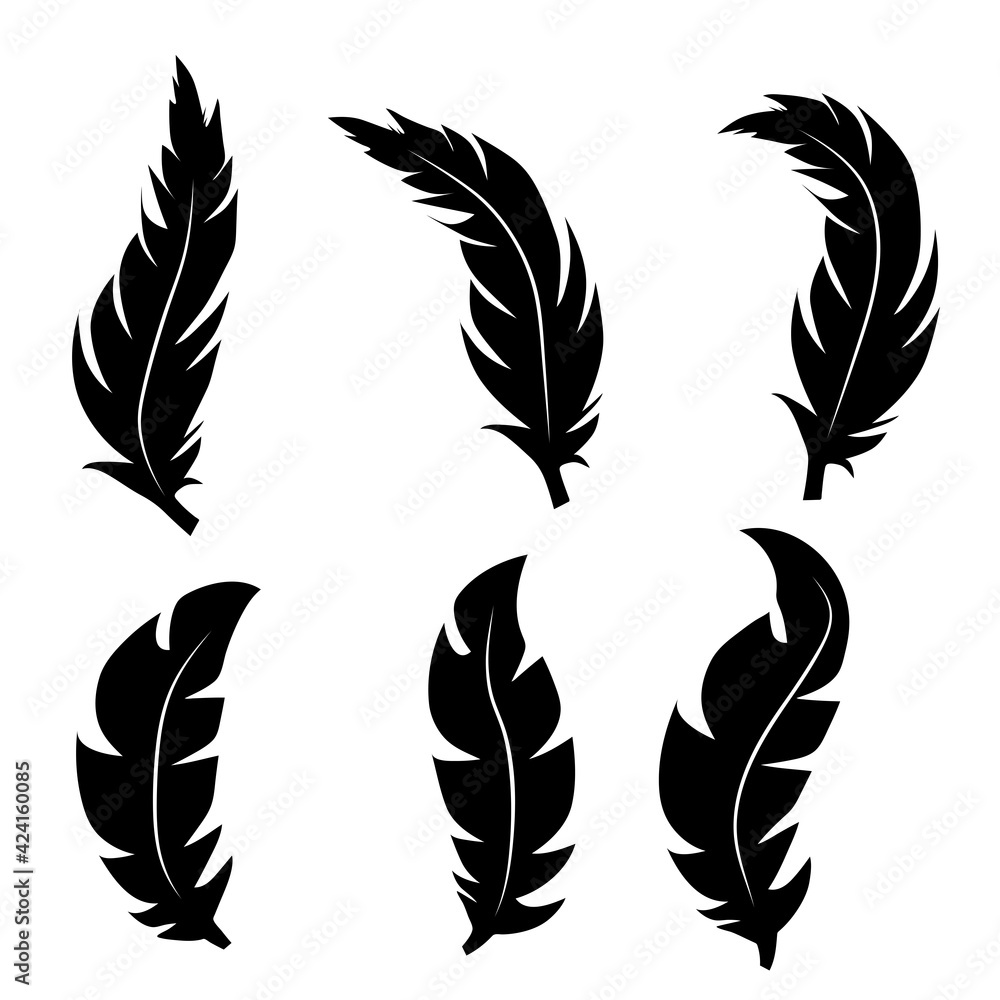 illustration of an old feather. Feather feather silhouette. Retro image of letter with feather icon. illustration of an old feather. Feather feather silhouette. Retro image of letter with feather icon.