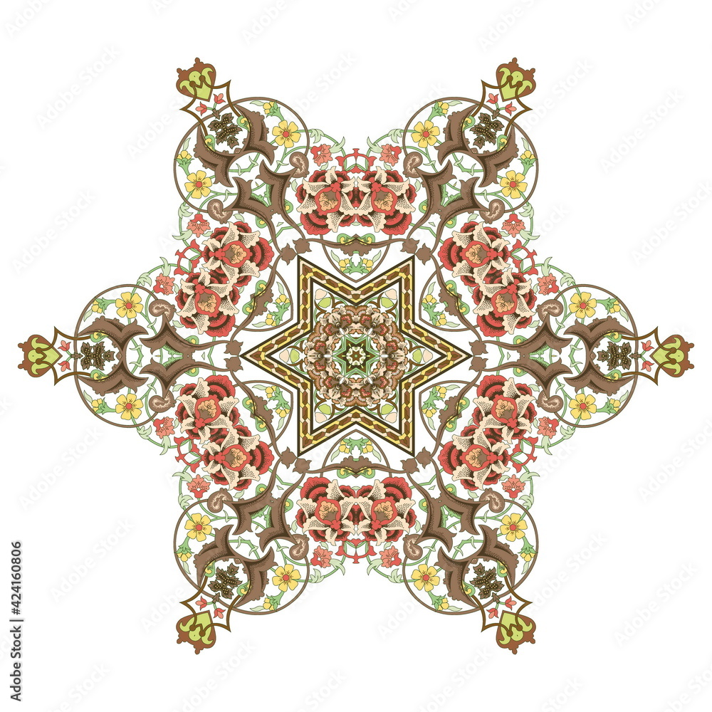 Multicolor ornament in arabesque or mandala style. Decorative element for design. Vector illustration. 