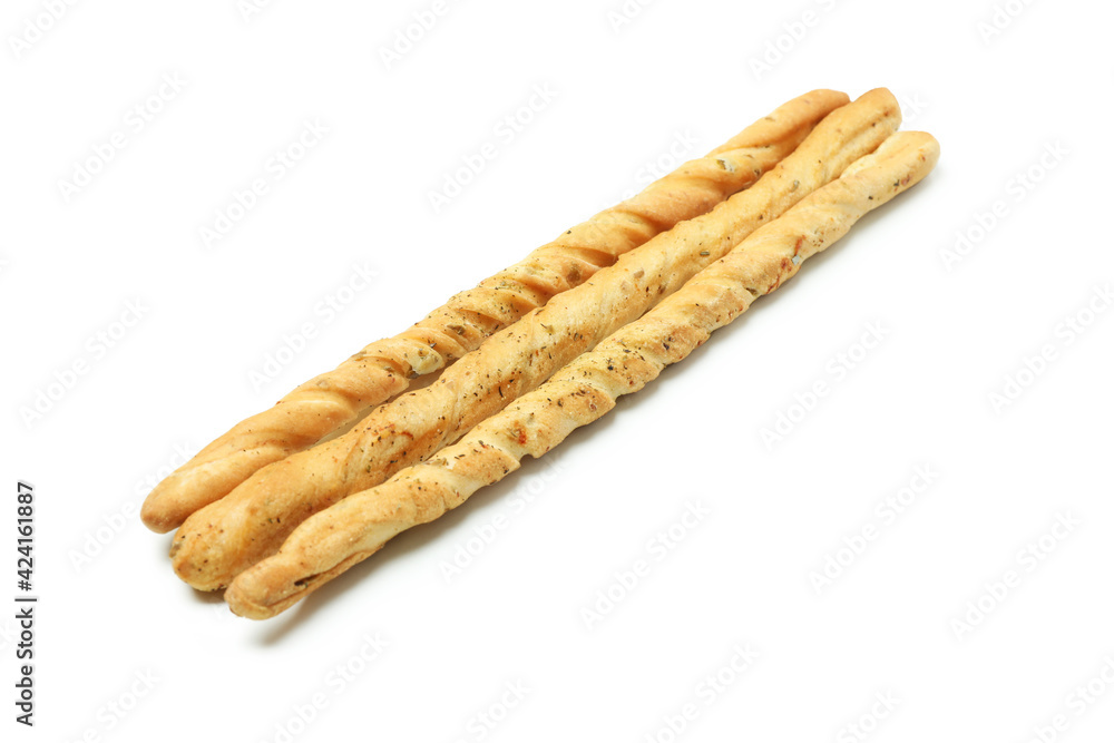 Tasty grissini breadsticks isolated on white background Tasty grissini breadsticks isolated on white background