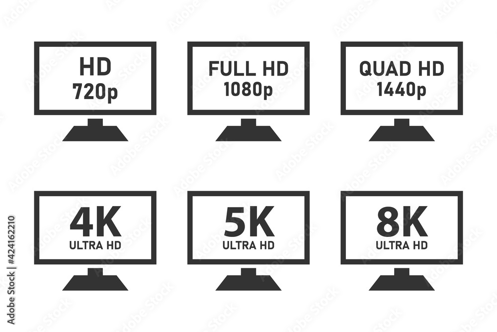 4K UHD, 5K, 8K, Quad HD, Full HD and HD video or screen resolution