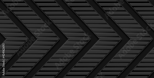Black abstract tech geometric background with arrows. Vector dark design