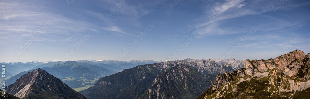Panorama view of Dalfaz mountain range in Tyrol, Austria