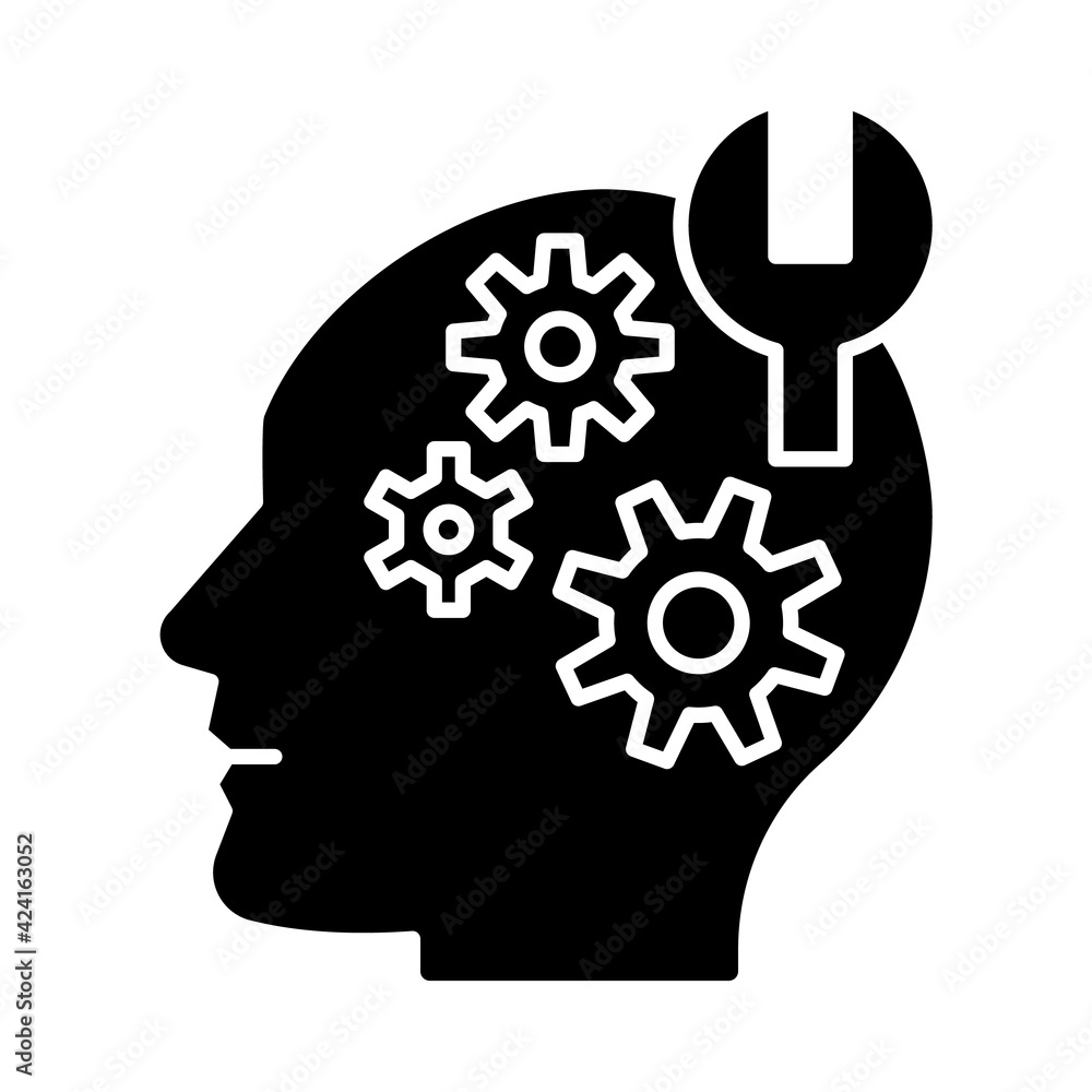 Learning new skills black glyph icon. Study to improve knowledge. Psychological treatment. Self improvement, personal development. Silhouette symbol on white space. Vector isolated illustration Learning new skills black glyph icon. Study to improve knowledge. Psychological treatment. Self improvement, personal development. Silhouette symbol on white space. Vector isolated illustration