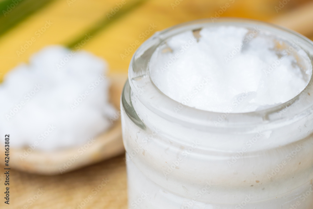 Unrefined coconut oil in a jar Unrefined coconut oil in a jar