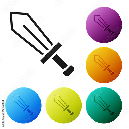 Black Sword for game icon isolated on white background. Set icons in color circle buttons. Vector