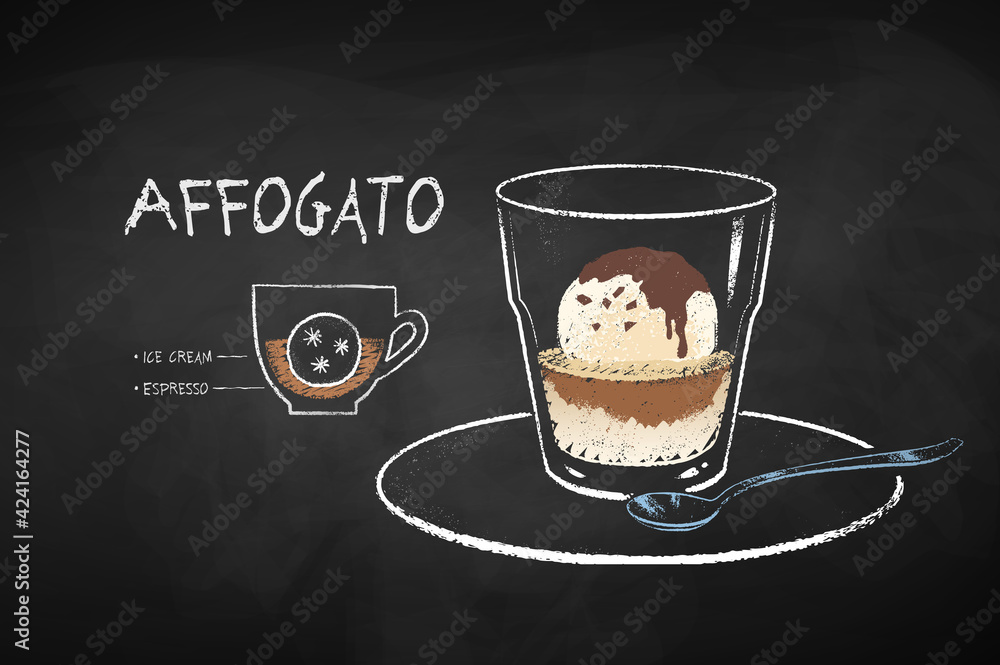 Chalked illustration of Affogato coffee recipe - obrazy, fototapety, plakaty 