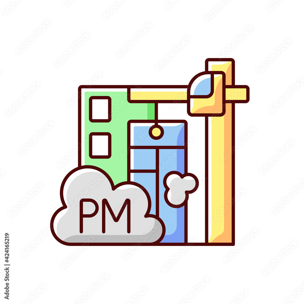 Demolition sites RGB color icon. Depending on how building is being demolished can create environmental issues. Building leftovers pollution. Isolated vector illustration Demolition sites RGB color icon. Depending on how building is being demolished can create environmental issues. Building leftovers pollution. Isolated vector illustration