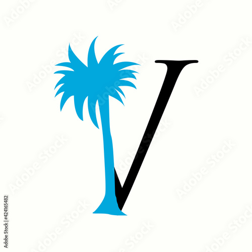 logo coconut tree with letter v vector design	
