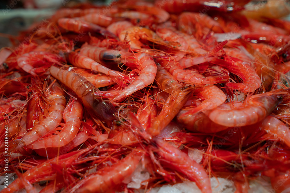 Red prawns in a food market from Palamós	
