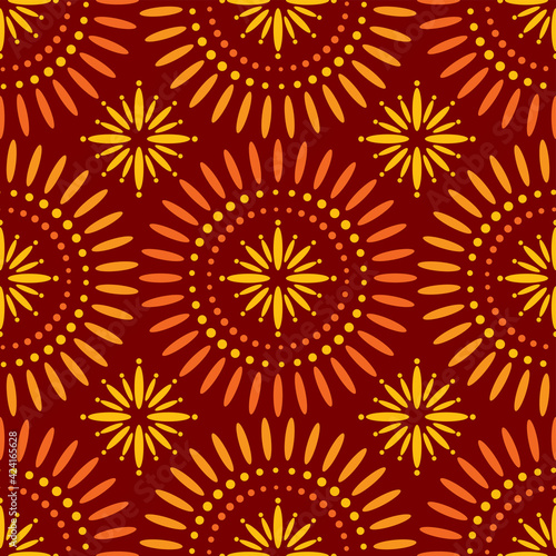 Seamless African Star Shweshwe Pattern in Red and Orange for Fabric and Textile Print