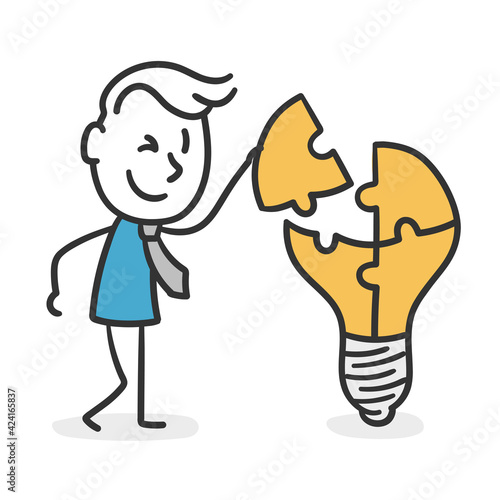 Stick man with ideas. Concept of businessman contributing ideas to a joint project