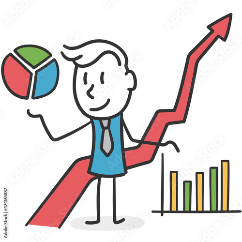 Stick man strategist of business. Concept of businessman aware of his situation and able to improve results