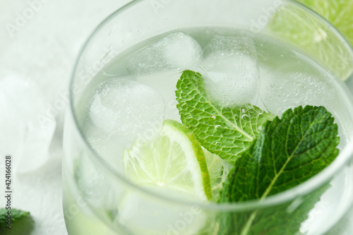 Glass of fresh mojito cocktail, close up