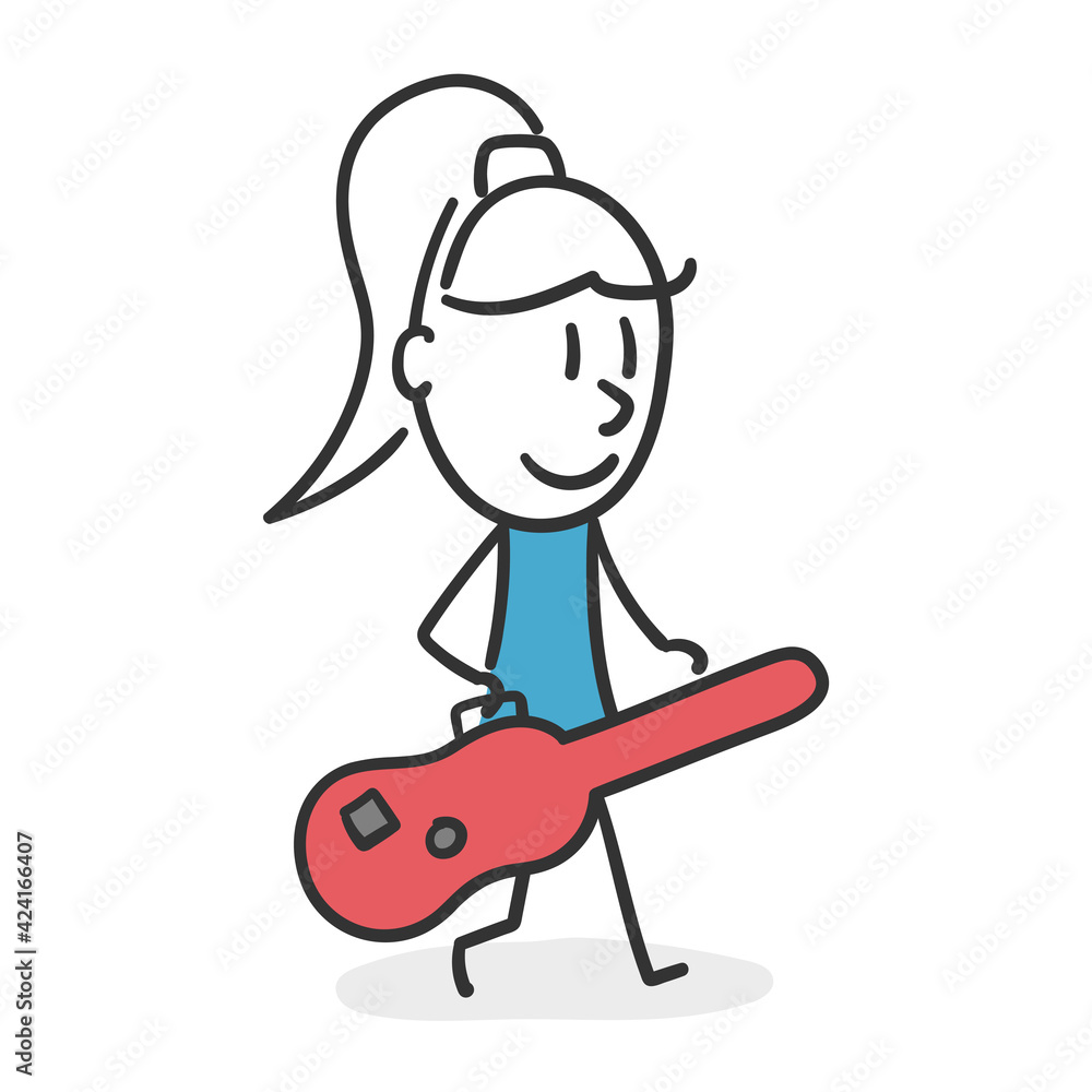 Stick woman with a guitar. Concept of music woman who is going to give a concert Stick woman with a guitar. Concept of music woman who is going to give a concert