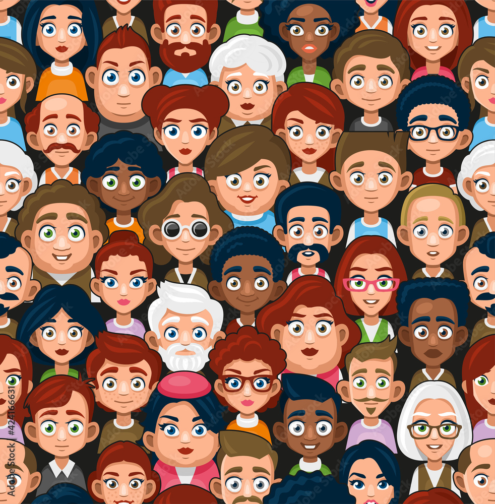 Pwople Faces Seamless Pattern. Cute Cartoon Flat Style Vector Pwople Faces Seamless Pattern. Cute Cartoon Flat Style Vector