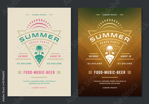 Summer party poster or flyer retro design template.