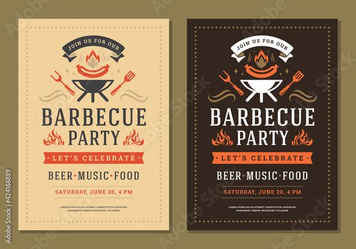 Barbecue party invitation flyer or poster design vector template