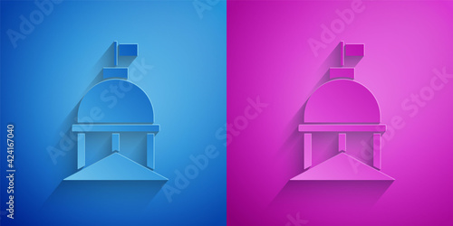Paper cut White House icon isolated on blue and purple background. Washington DC. Paper art style. Vector