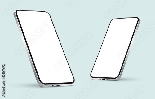Realistic smartphone mockup. Mobile phone display, isolated device screen metallic color frame and smart phones Vector EPS