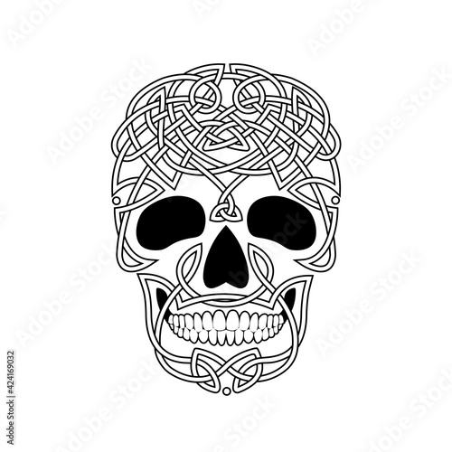Vector skull black and white celtic white pattern on white background