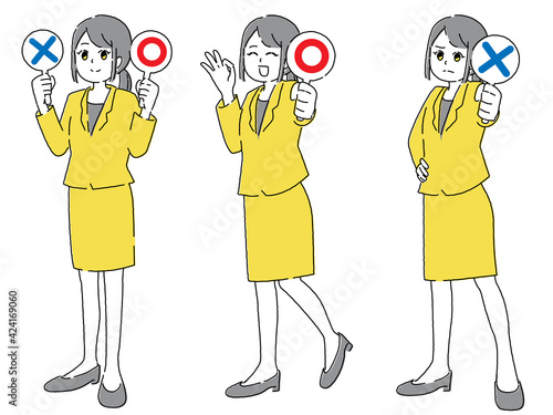 丸罰のパネルを持つ女性　3パターン
