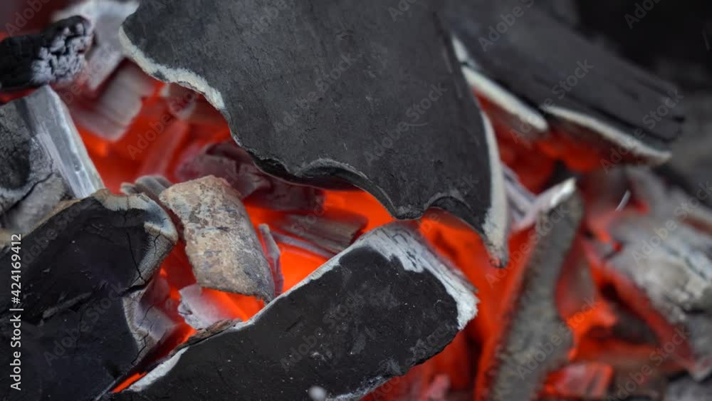 Burning Embers Close-up. Outdoor BBQ Cooking Burning Embers Close-up. Outdoor BBQ Cooking