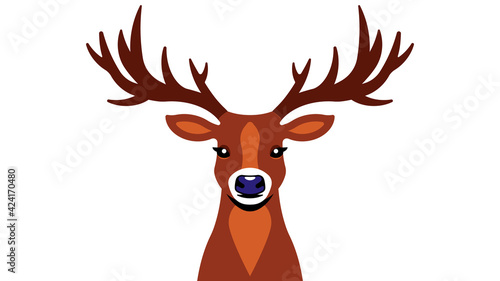 Cute deer modern flat vector illustration. Forest stag with branched large horns. Wild animal isolated on white background. Childish print design for clothes, notepads, school stuff.