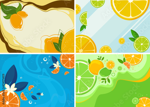 Collection of citrus fruit banners. Flyer templates in flat design.