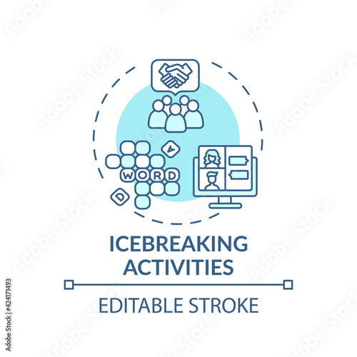 Ice breaking activities concept icon. Virtual events success idea thin line illustration. Live-online interaction. Group games and exercises. Vector isolated outline RGB color drawing. Editable stroke