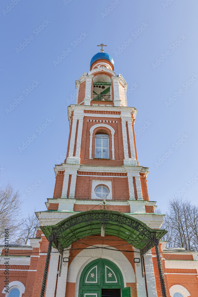 Exterior of the Church of the Archangel Michael. Built in 1880. Architectural monument. Village Bely Rast, Russia