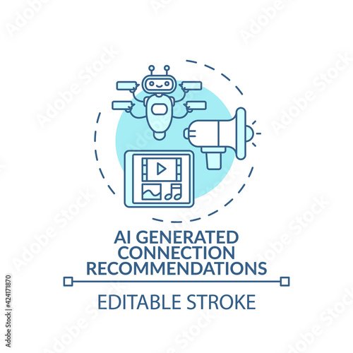AI generated connection recommendations concept icon. VE for networking idea thin line illustration. Implementing artificial intelligence. Vector isolated outline RGB color drawing. Editable stroke