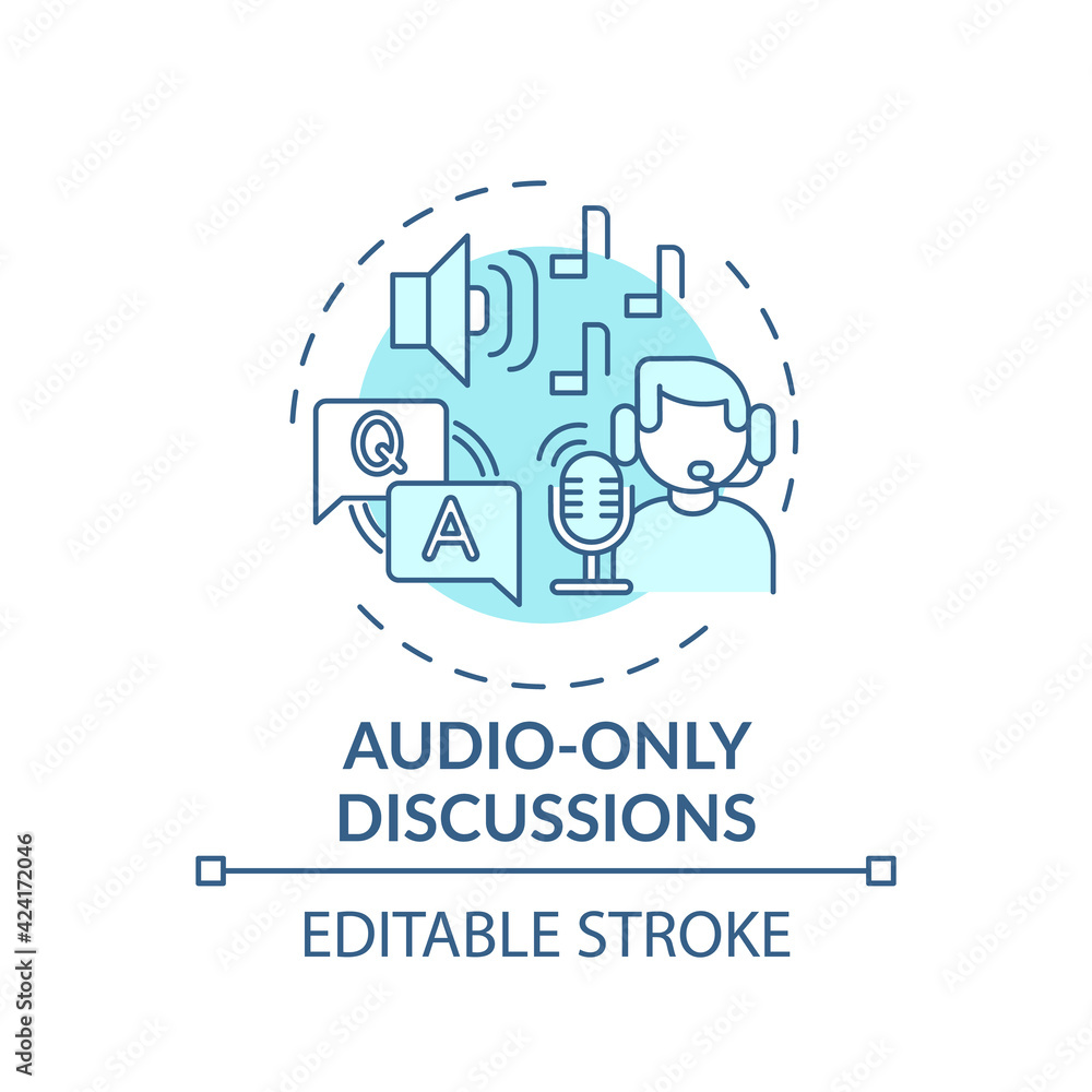 Audio-only discussions concept icon. Virtual event for networking idea thin line illustration. Audio rooms. Effective communication. Vector isolated outline RGB color drawing. Editable stroke