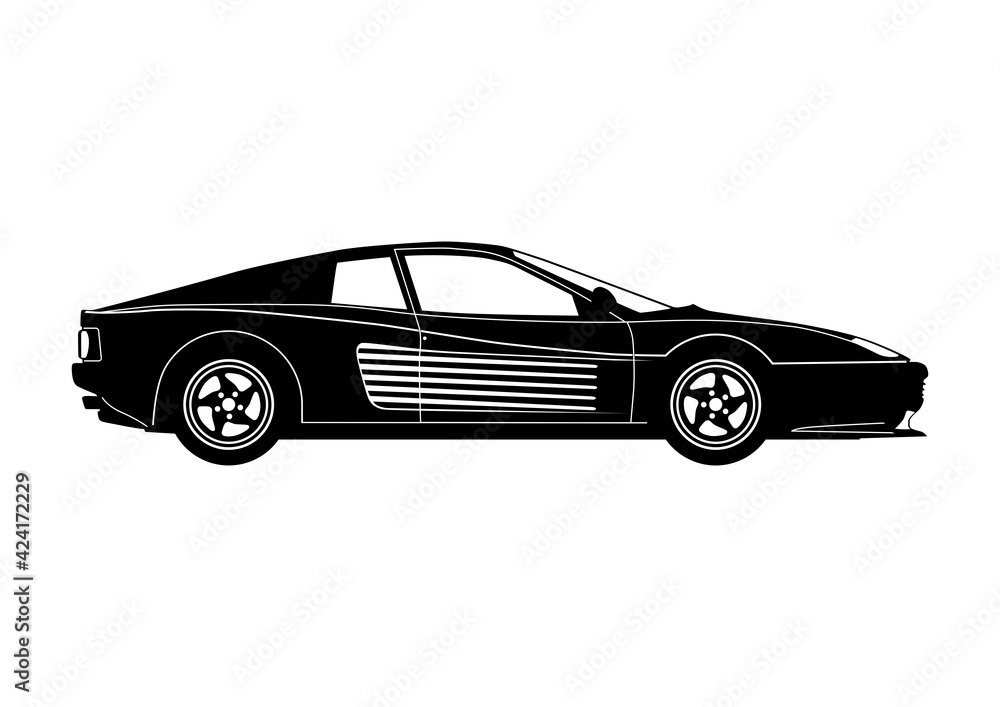 Supercar silhouette. Side view of high performance luxury sports car. Flat vector.